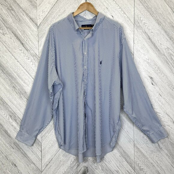 Ralph Lauren Performance Shirt Men 3XB Big Blue White Striped Long Sleeve